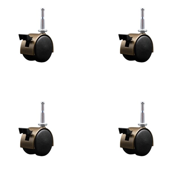 2'' Antique Metal Hood Twin Caster Locking Nylon Wheels Grip Neck Stem, 4PK